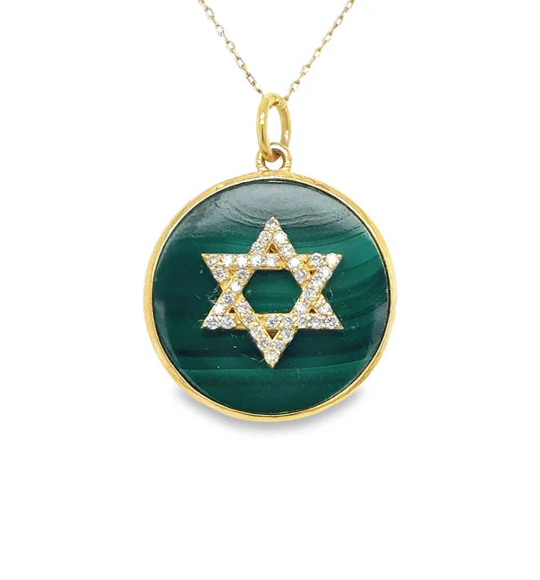 14KT YELLOW GOLD MALACHITE STAR PENDANT WITH DIAMONDS