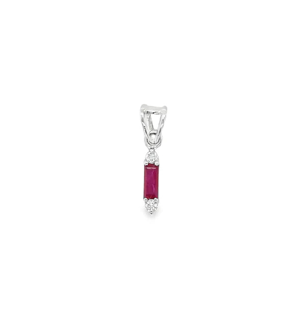 18KT WHITE GOLD DIAMOND AND RUBY PENDENT
