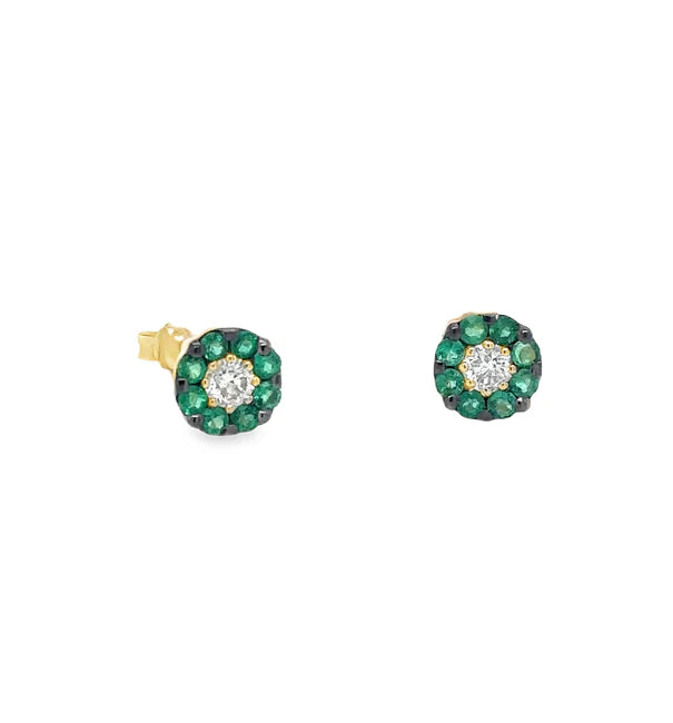 14KT YELLOW GOLD EMERALD AND DIAMOND EARRING