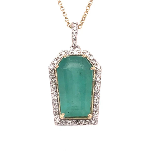 14KT GOLD DIAMOND/ EMERALD IRREGULAR SHAPE PENDANT