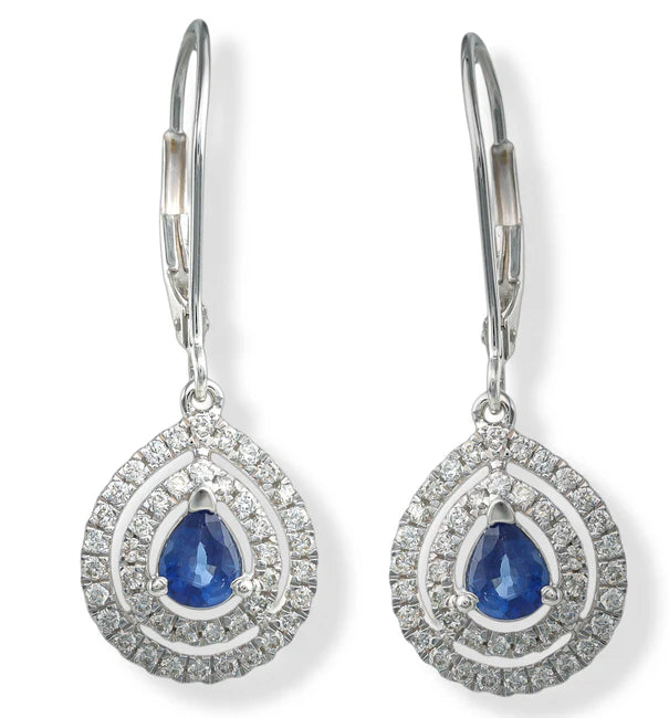14KT WHITE GOLD DIAMOND AND BLUE SAPPHIRE EARRINGS