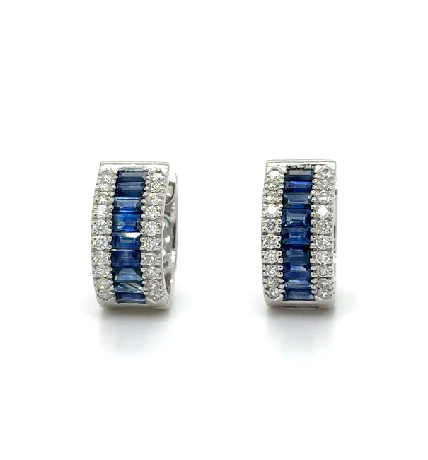 14KT WHITE GOLD SAPPHIRE AND DIAMONDS EARRING