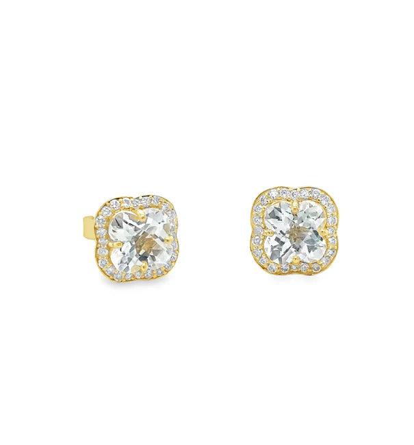 14KT YELLOW GOLD WHITE TOPAZ AND DIAMONDS EARRING