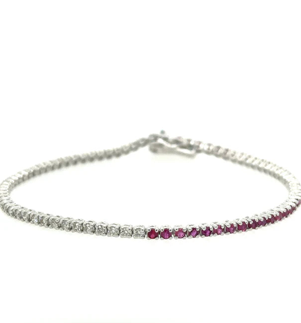 14KT WHITE GOLD DIAMOND AND RUBY TENNIS BRACELET