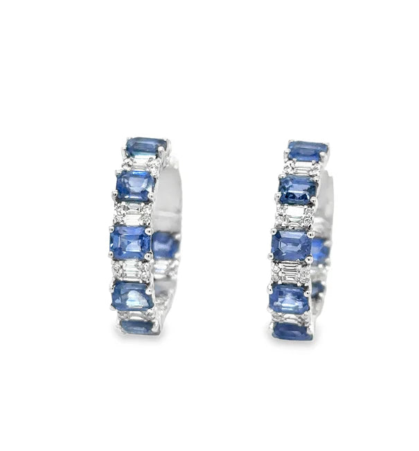 18KT WHITE GOLD SAPPHIRE AND DIAMONDS HOOP EARRING