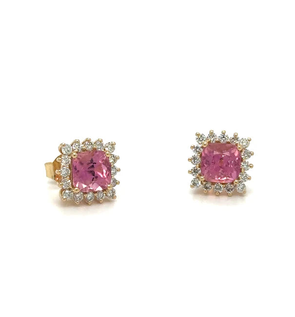 14K YELLOW GOLD PINK TOURMALINE AND DIAMONDS EARRING