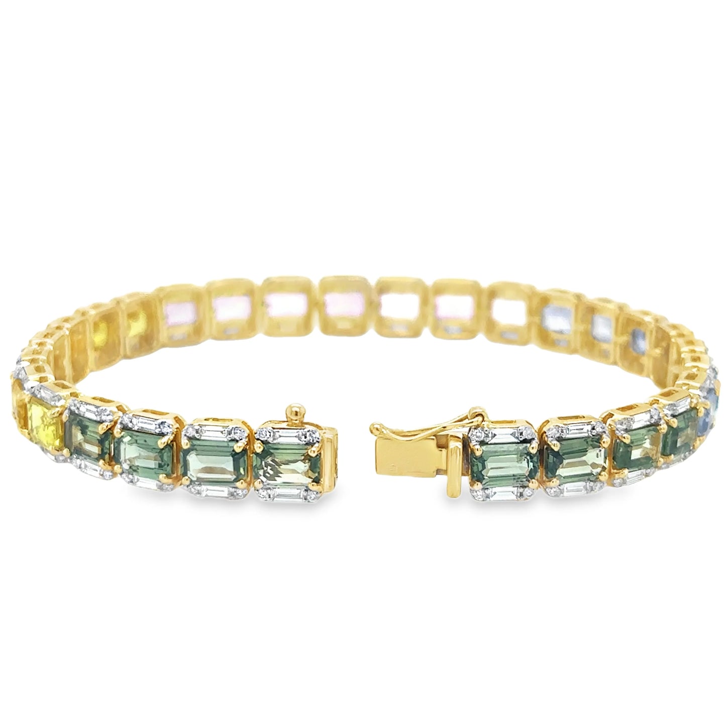 14KT YELLOW GOLD MULTI SAPPHIRE AND DIAMONDS BRACELET