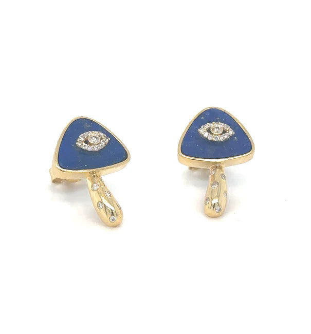 14KT YELLOW GOLD LAPIS AND DIAMONDS MUSHROOM EARRING