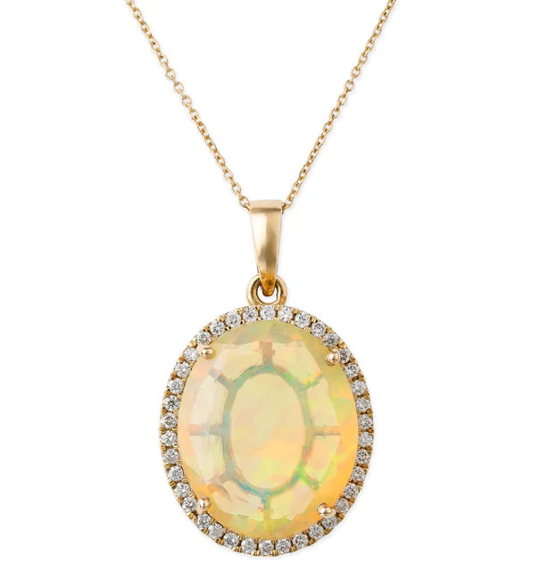 DIAMOND ETHIOPIAN OPAL OVAL SHAPE PENDANT