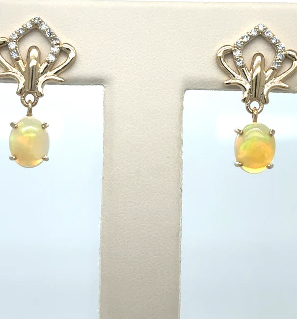 14K YELLOW GOLD OPAL AND DIAMOND EARRING