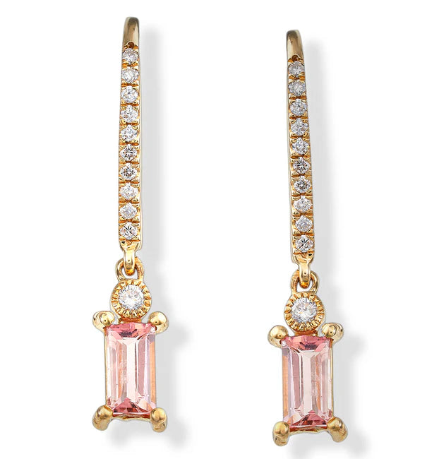 14KT. DIAMOND/TOURMALINE EARRINGS.