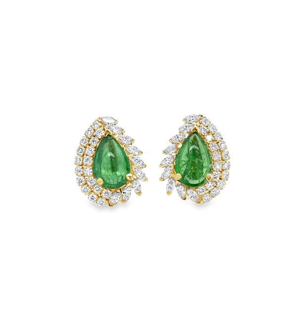 14KT YELLOW GOLD TSAVORITE AND DIAMONDS EARRING