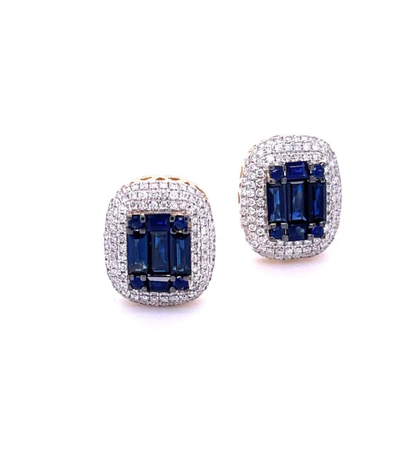 14KT WHITE GOLD BLUE SAPPHIRE WITH DIAMONDS EARRING