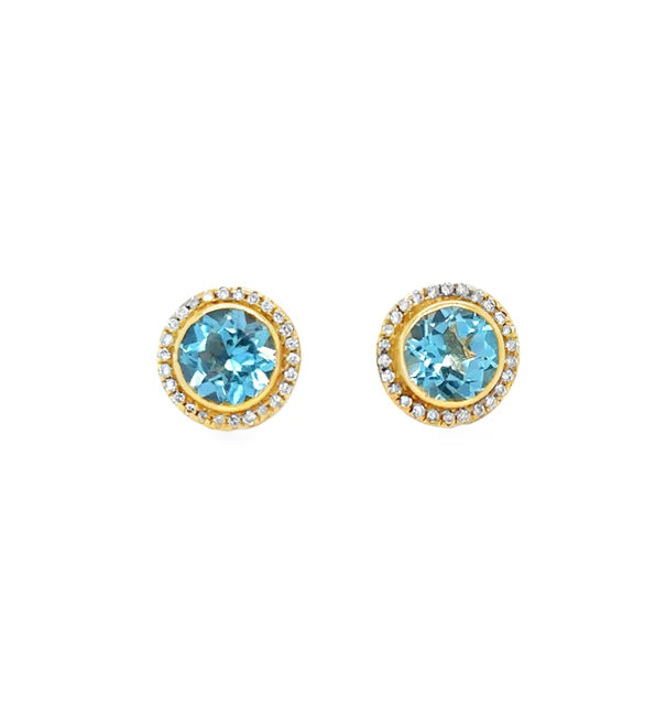 14KT YELLOW GOLD TOPAZ WITH DIAMONDS EARRING