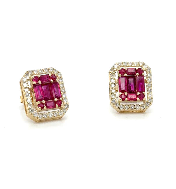 14KT YELLOW GOLD RUBY AND DIAMONDS EARRING