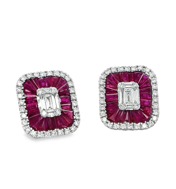 14KT WHITE GOLD RUBY AND DIAMONDS EARRING