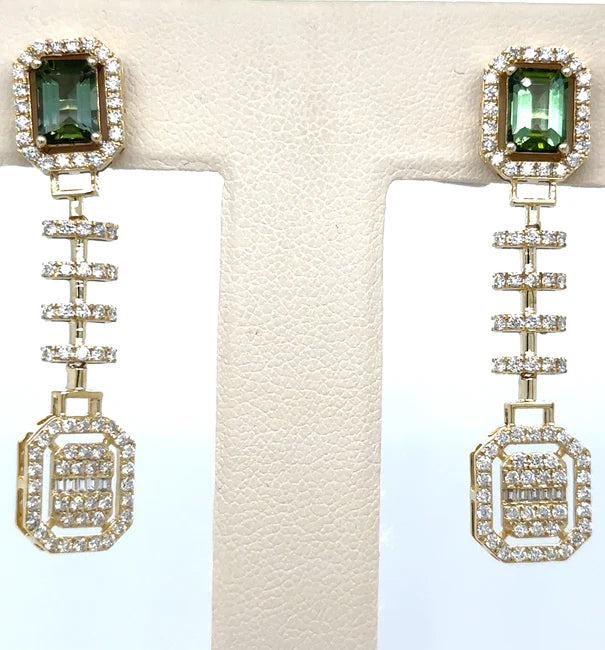 14KT YELLOW GOLD TOURMALINE AND DIAMONDS EARRING