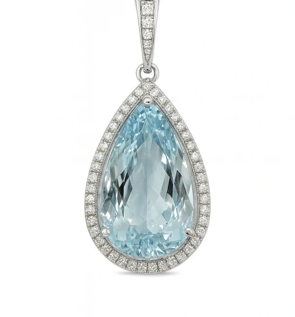 14KT WHITE GOLD AQUAMARINE AND DIAMONDS PENDANT