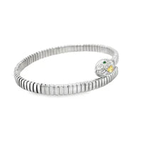 18KT WHITE GOLD EMERALD AND DIAMONDS AND YELLOW DIAMOND SNAKE BANGLE
