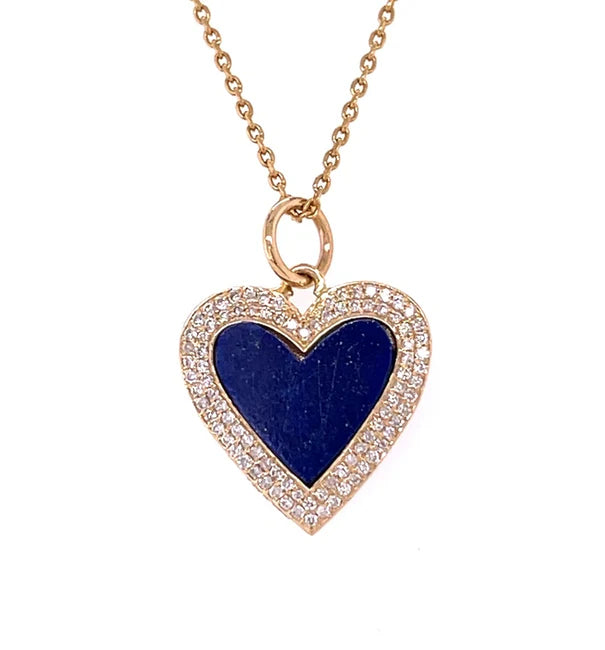 14KT YELLOW GOLD LAPIS HEART PENDANT WITH DIAMONDS