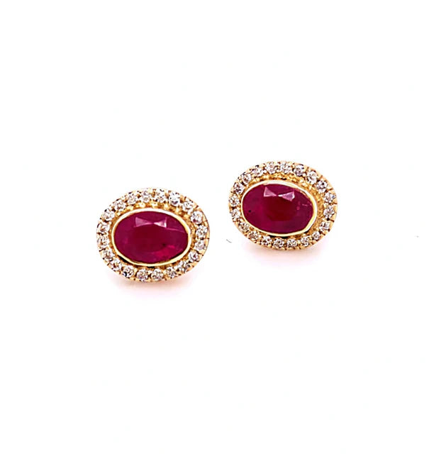 14KT YELLOW GOLD RUBY WITH DIAMOND EARRING