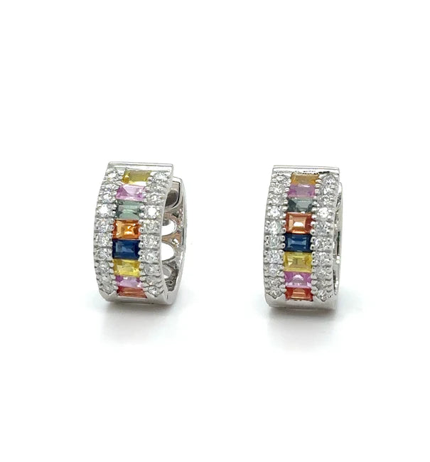 14KT WHITE GOLD MULTI SAPPHIRE AND DIAMONDS EARRING