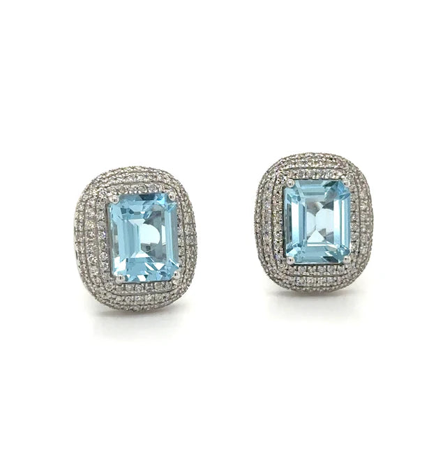 14K WHITE GOLD AQUAMARINE WITH DIAMONDS EARRING