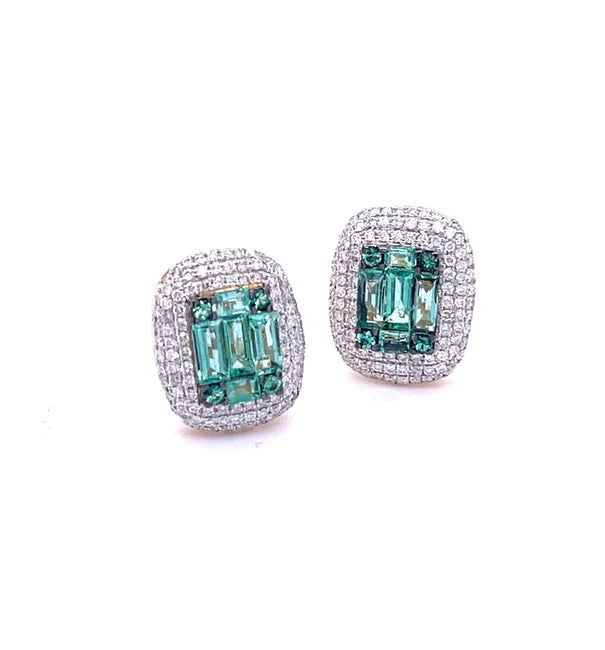 14KT YELLOW GOLD EMERALD WITH DIAMONDS EARRING