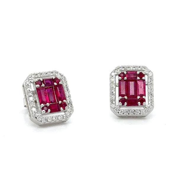 14KT WHITE GOLD RUBY AND DIAMONDS EARRING