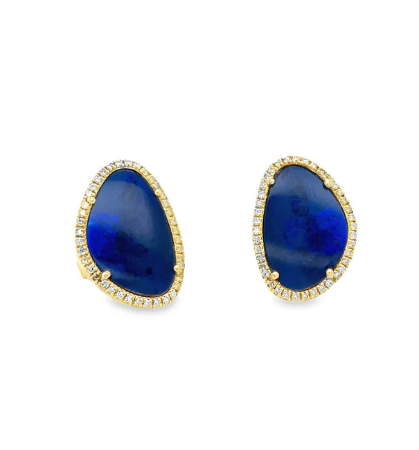 14KT YELLOW GOLD OPAL AND DIAMOND EARRING