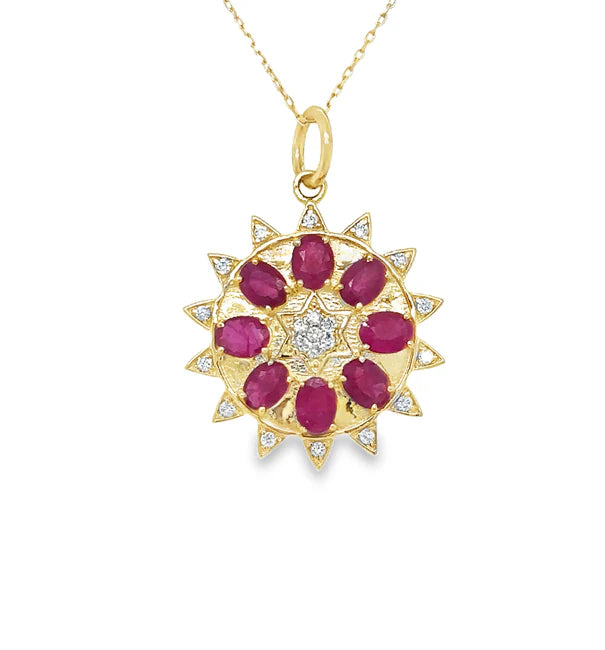 14KT YELLOW GOLD RUBY AND DIAMONDS PENDANT