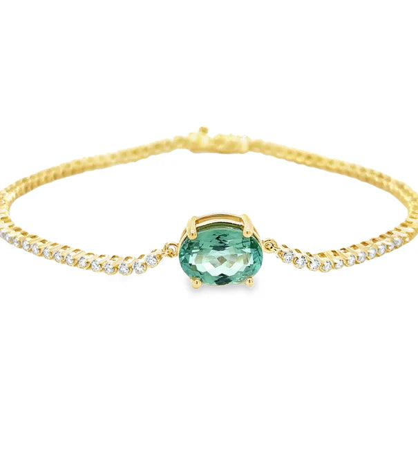 14KT YELLOW GOLD TOURMALINE AND DIAMONDS TENNIS BRACELET