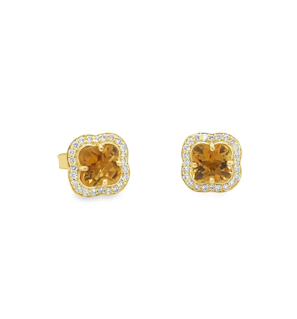 4KT YELLOW GOLD CITRINE AND DIAMONDS EARRING