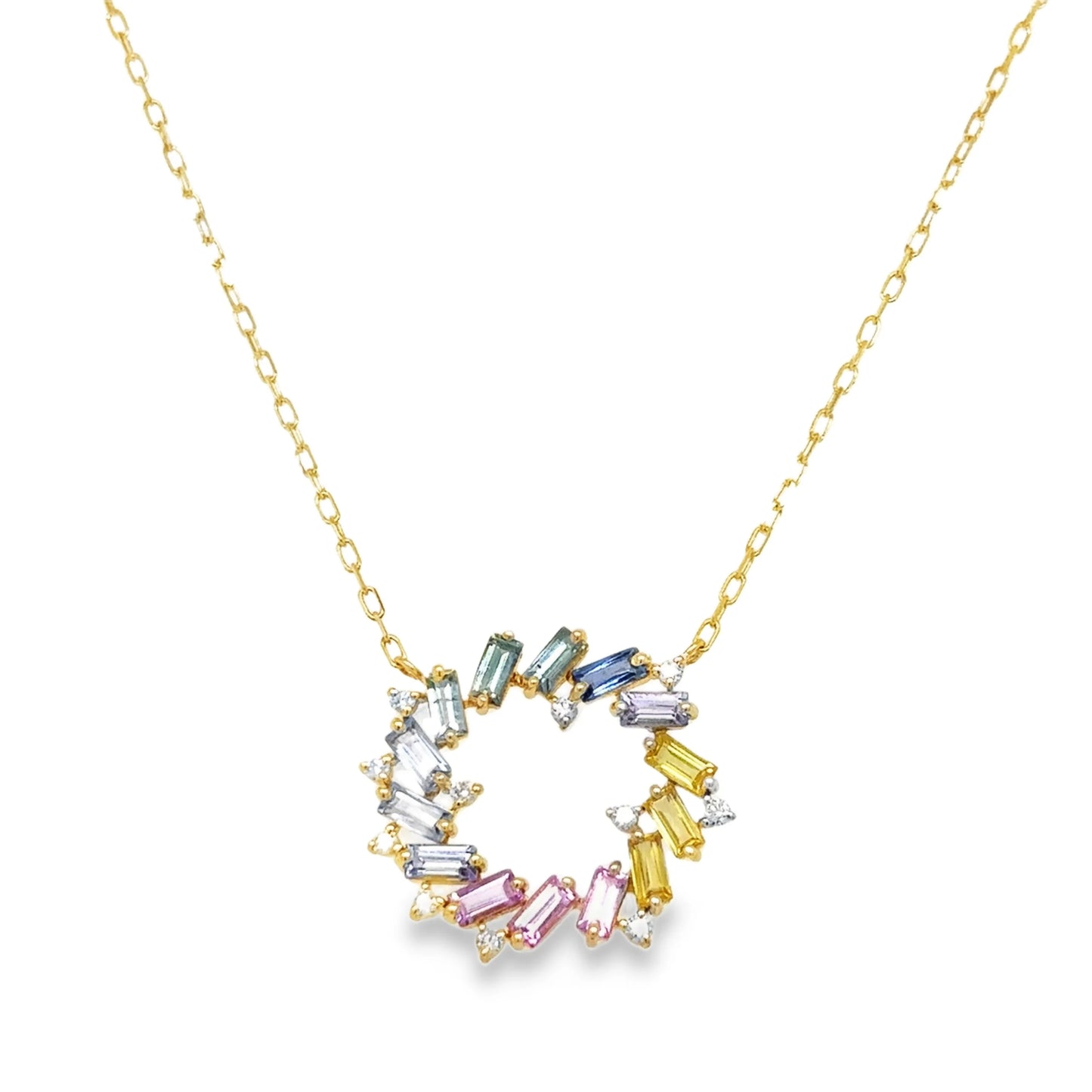 14KT YELLOW GOLD MULTI SAPPHIRE AND DIAMOND NECKLACE