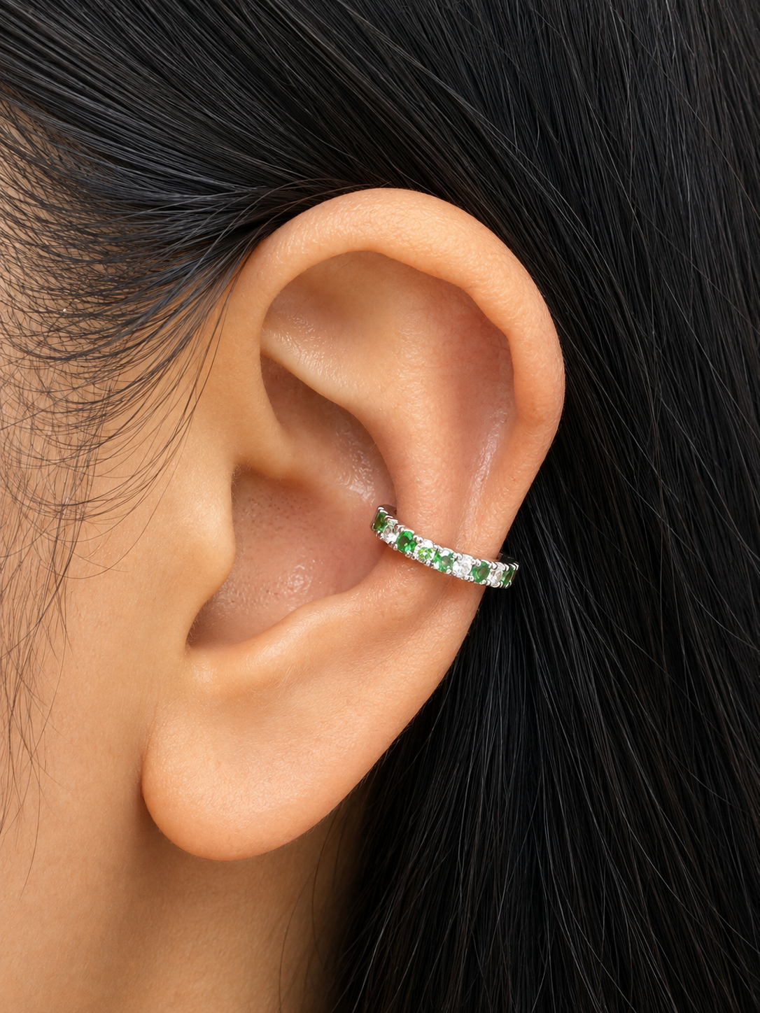 14K Gold Diamond & Tsavorite Ear Cuff