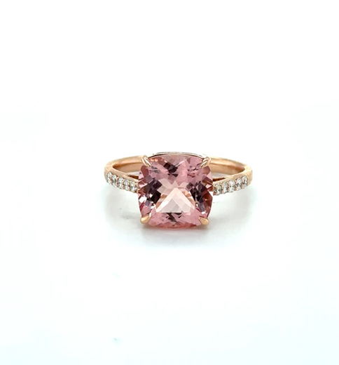14KT ROSE GOLD MORGANITE AND DIAMONDS RING