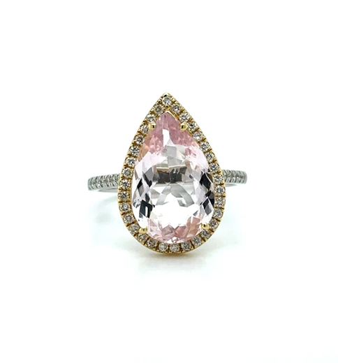 14KT TWO TONE GOLD KUNZITE AND DIAMONDS RING