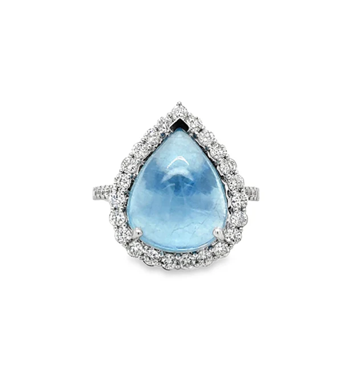 14KT WHITE GOLD AQUAMARINE AND DIAMONDS RING