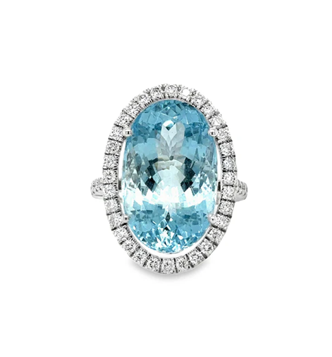 14KT WHITE GOLD AQUAMARINE AND DIAMONDS RING