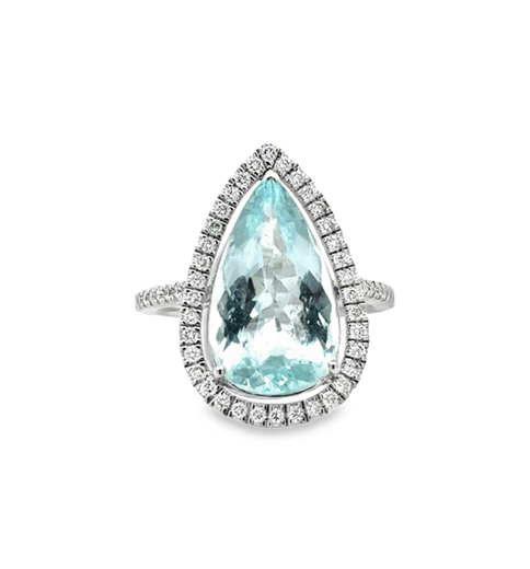 14KT WHITE GOLD AQUAMARINE AND DIAMONDS RING