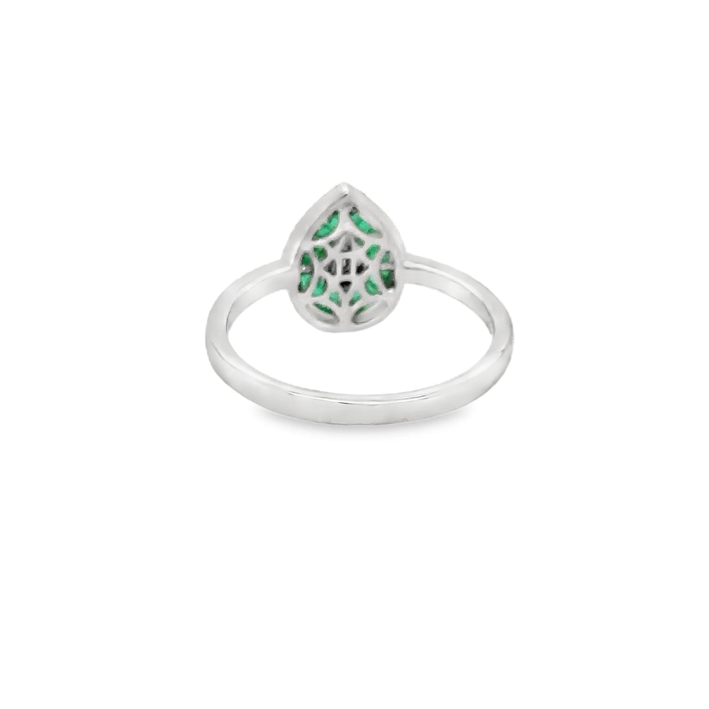 14KT WHITE GOLD EMERALD AND DIAMONDS PEAR SHAPE RING