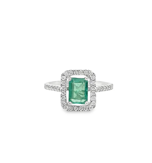 14KT WHITE GOLD EMERALD AND DIAMONDS RING