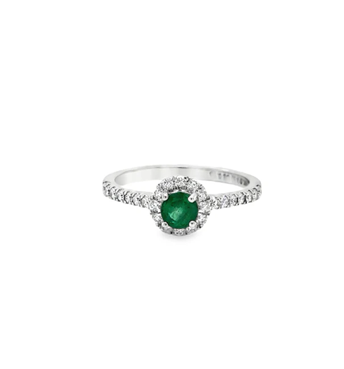 14KT WHITE GOLD EMERALD AND DIAMONDS RING