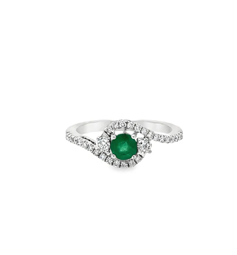 14KT WHITE GOLD EMERALD AND DIAMONDS RING