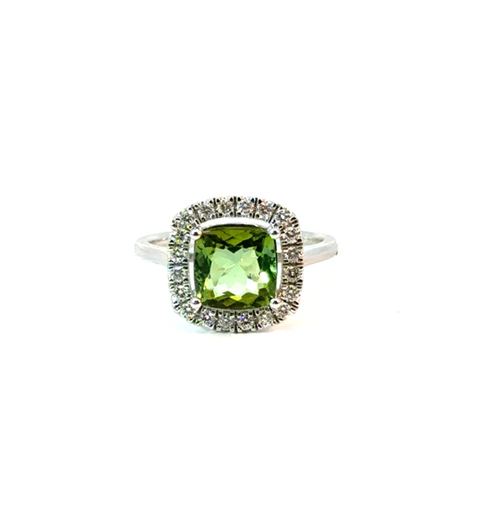 14KT WHITE GOLD GREEN TOURMALINE AND DIAMONDS RING