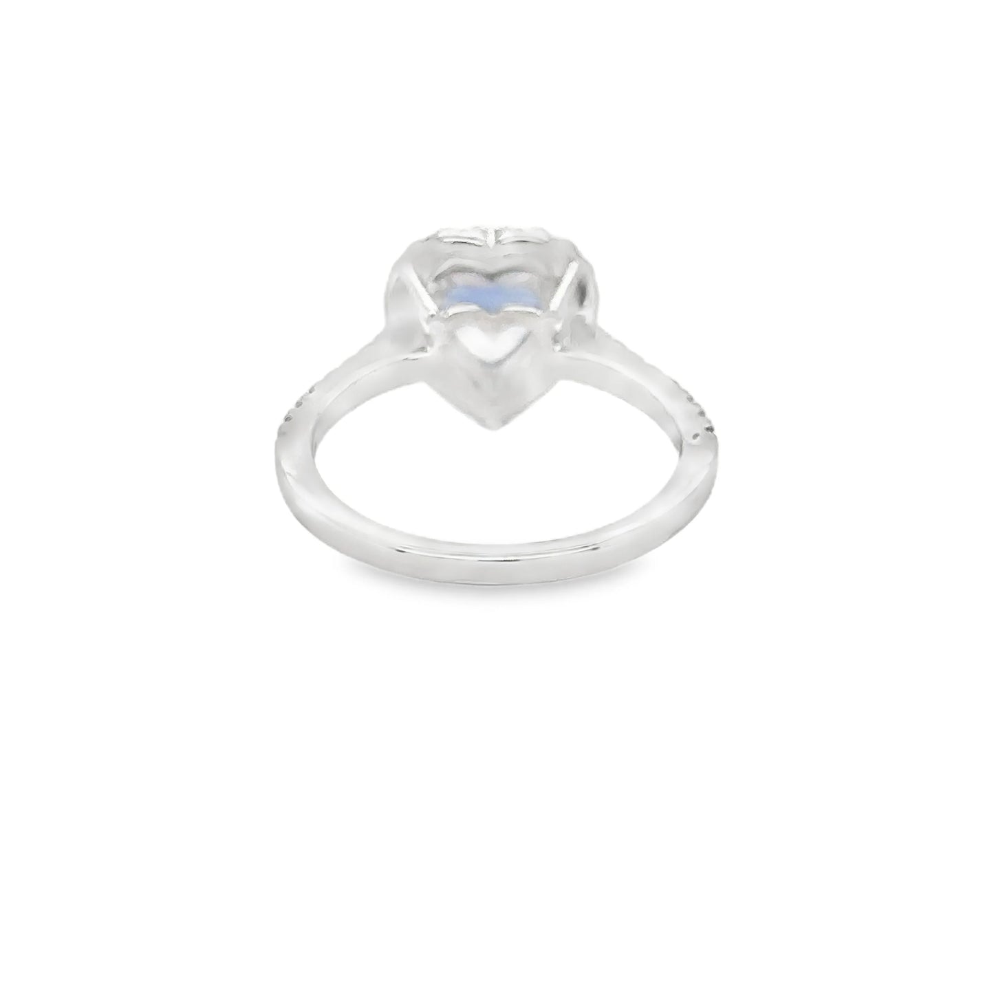14KT WHITE GOLD HEART SHAPED SAPPHIRE AND DIAMOND RING