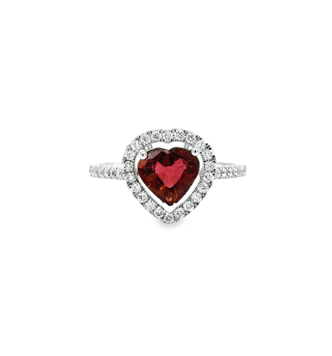 14KT WHITE GOLD HEART SHAPE PINK TOURMALINE AND DIAMONDS RING