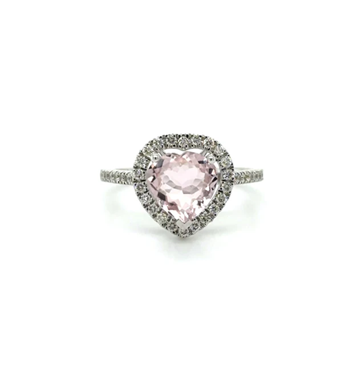 14KT WHITE GOLD HEART SHAPE PINK TOURMALINE AND DIAMONDS RING