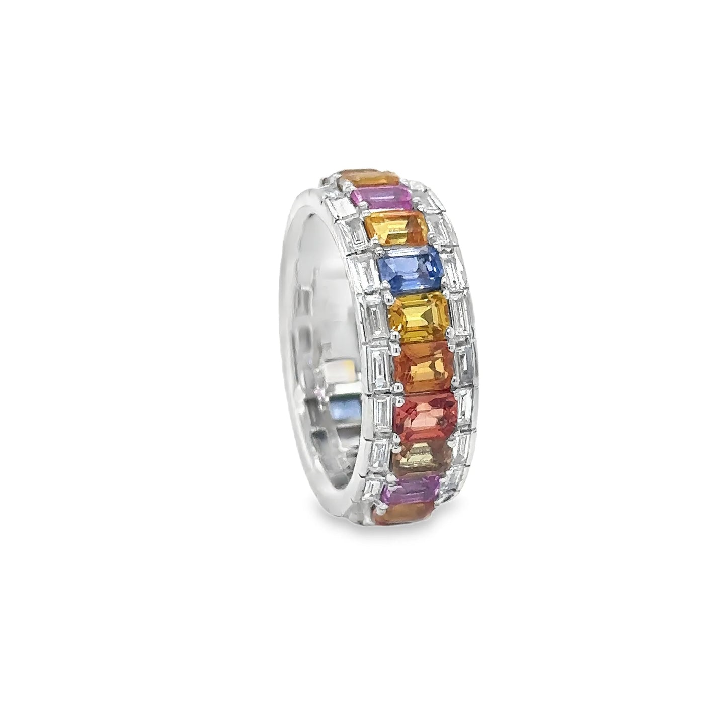 14KT WHITE GOLD MULTI SAPPHIRE AND DIAMONDS RING