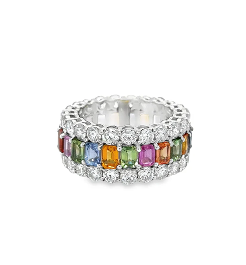 14KT WHITE GOLD MULTI SAPPHIRE DIAMOND RING